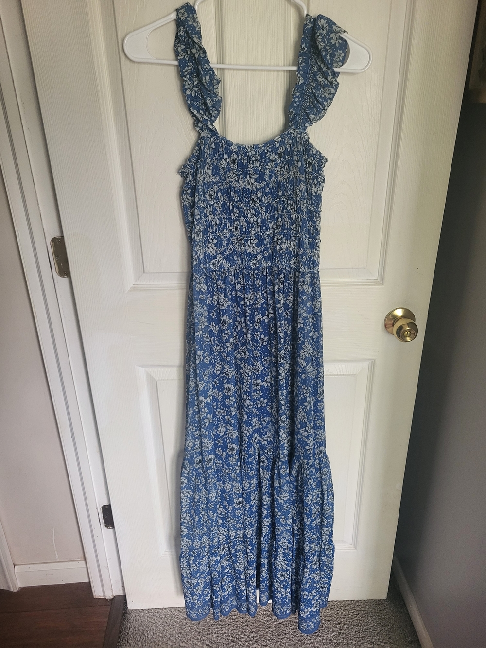 Max Studio Blue Floral Ruffle Strap Maxi Dress